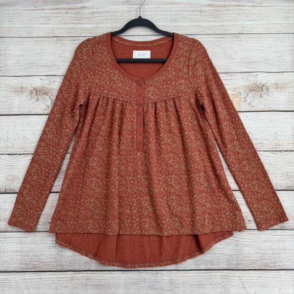 Lucky Brand Tops - Lucky Brand Floral Henley Thermal Shirt Womens Small Pink Beige